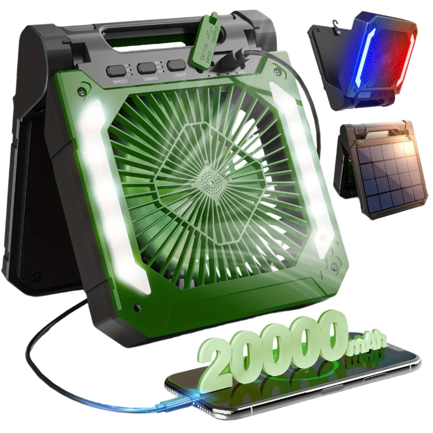20000mAh Solar Camping Fan with LED Light - 3R Family Store