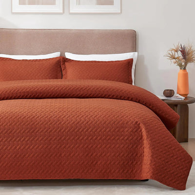 Hansleep Brunt Orange Quilt King Size - Chevron Pattern Ultrasonic All Season Bedspread King Soft Lightweight Coverlet Bedding Set 3 Piece (1 Quilt 2 Pillow Shams) - 3R Family Store