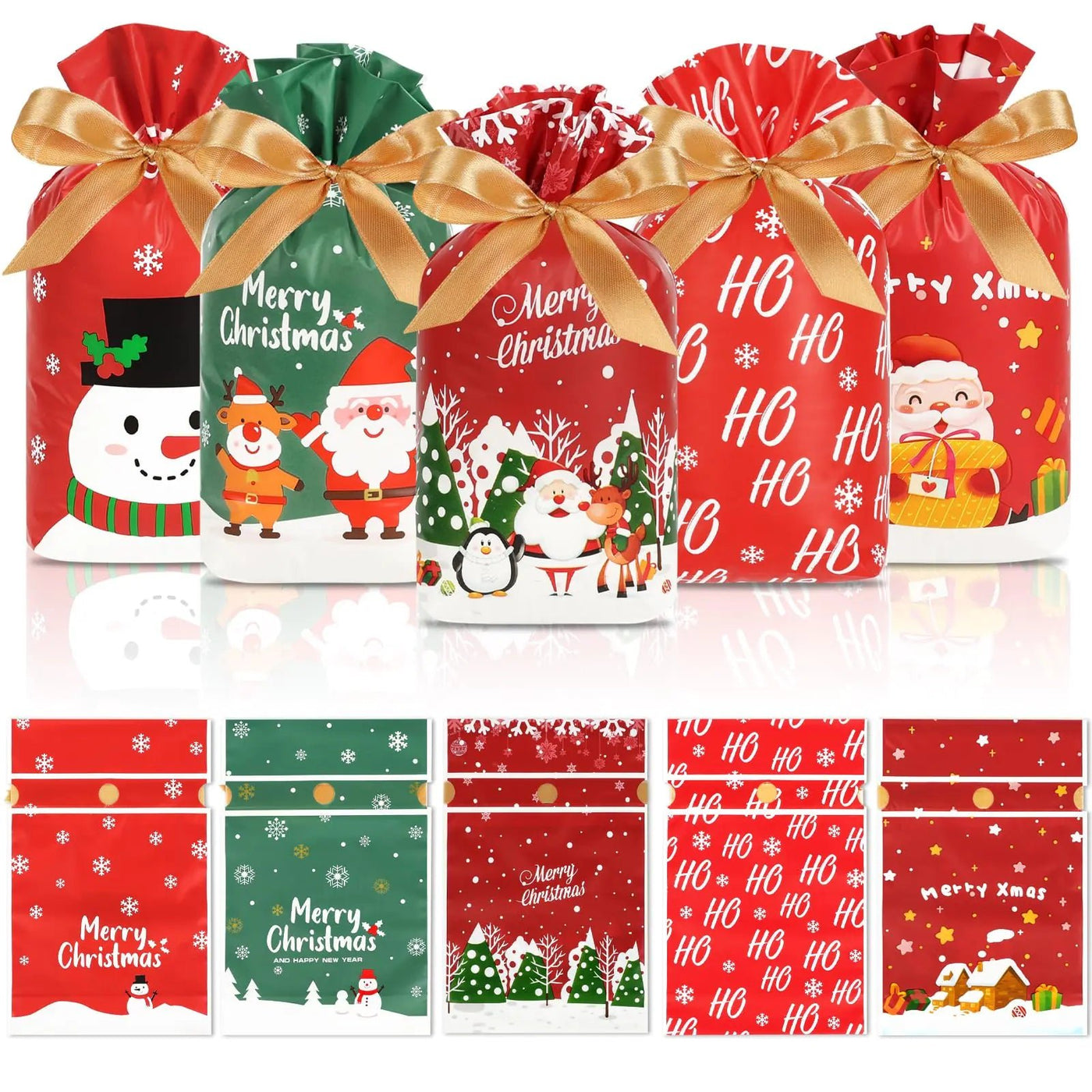 HRX Package 50pcs Christmas Treat Bags Drawstring 5.8x9x2.4inch Holiday Goodie Bags Small Christmas Gift Bags for Candy Cookie gift giving - 3R Family Store