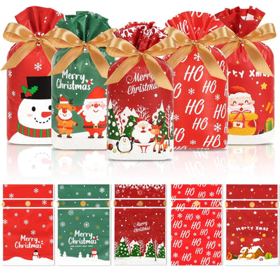 HRX Package 50pcs Christmas Treat Bags Drawstring 5.8x9x2.4inch Holiday Goodie Bags Small Christmas Gift Bags for Candy Cookie gift giving - 3R Family Store