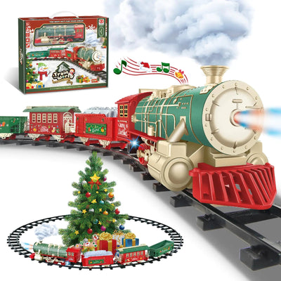 JUQU Train Set Electric Train Set w/Smoke Light and Xmas Sounds Christmas Tree Train Toys w/Steam Locomotive Engine Toddler Train Set for Boys 4 - 8 Christmas Train Set Gift for Kids Ages 3 4 5 6 - 3R Family Store