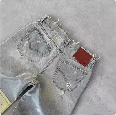 Men's Straight Leg Ripped Jeans with Embroidery – European and American Style - 3R Family Store