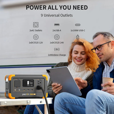 Pecron E300LFP Portable Power Station 600W 288Wh LiFePO4 Battery Solar Generator Power Bank Fast Charging for Home , RV, Camping - 3R Family Store