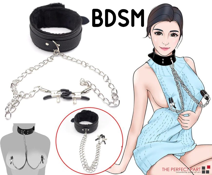 PU Leather Collar With Nipple Clamps SM Bondage Play Sex Toys For Couples BDSM - 3R Family Store