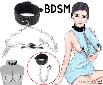 PU Leather Collar With Nipple Clamps SM Bondage Play Sex Toys For Couples BDSM - 3R Family Store