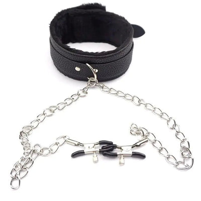 PU Leather Collar With Nipple Clamps SM Bondage Play Sex Toys For Couples BDSM - 3R Family Store