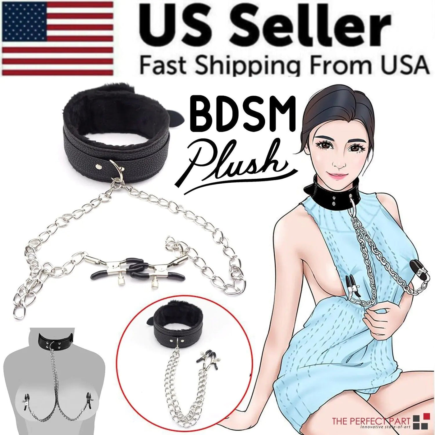 PU Leather Collar With Nipple Clamps SM Bondage Play Sex Toys For Couples BDSM - 3R Family Store
