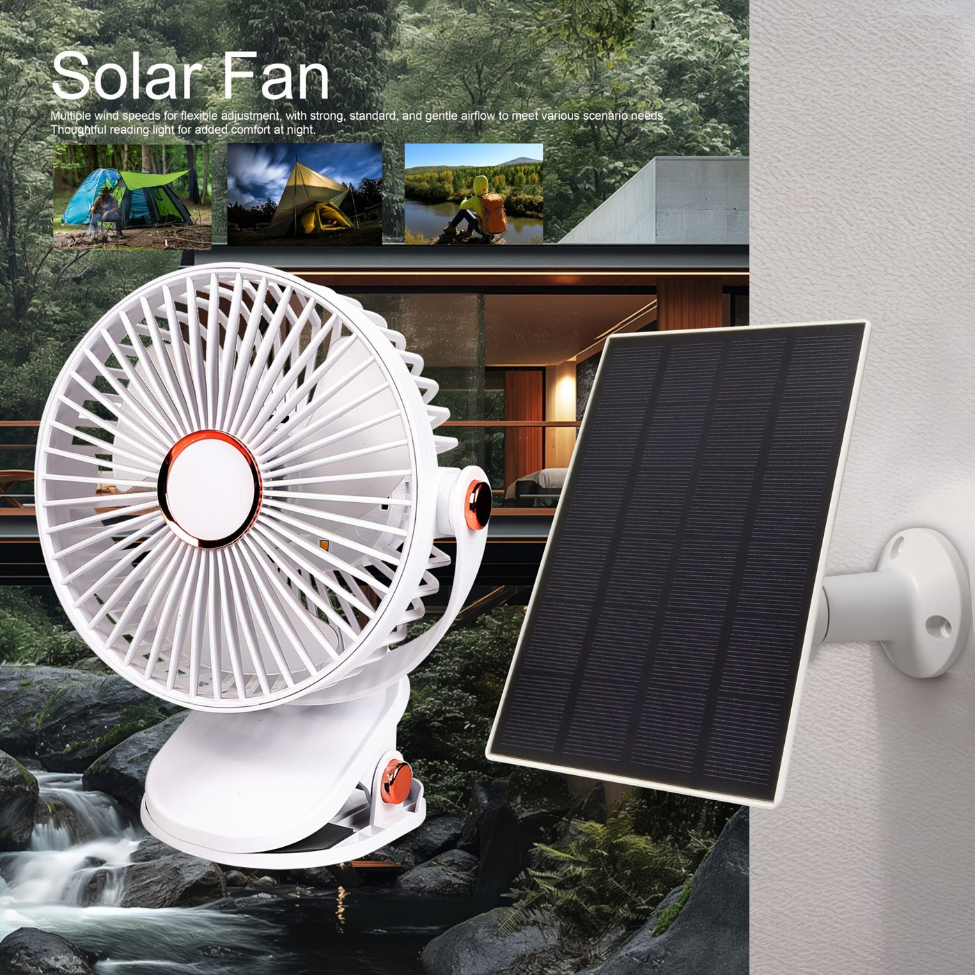 Solar Battery Camping Fan with Light Rechargeable - 3R Family Store