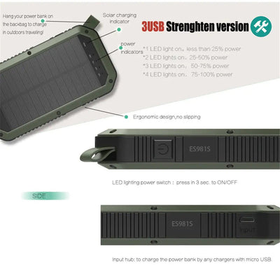 Sun Chaser Mini Solar Powered Wireless Phone Charger 10,000 mAh With LED Flood Light - 3R Family Store