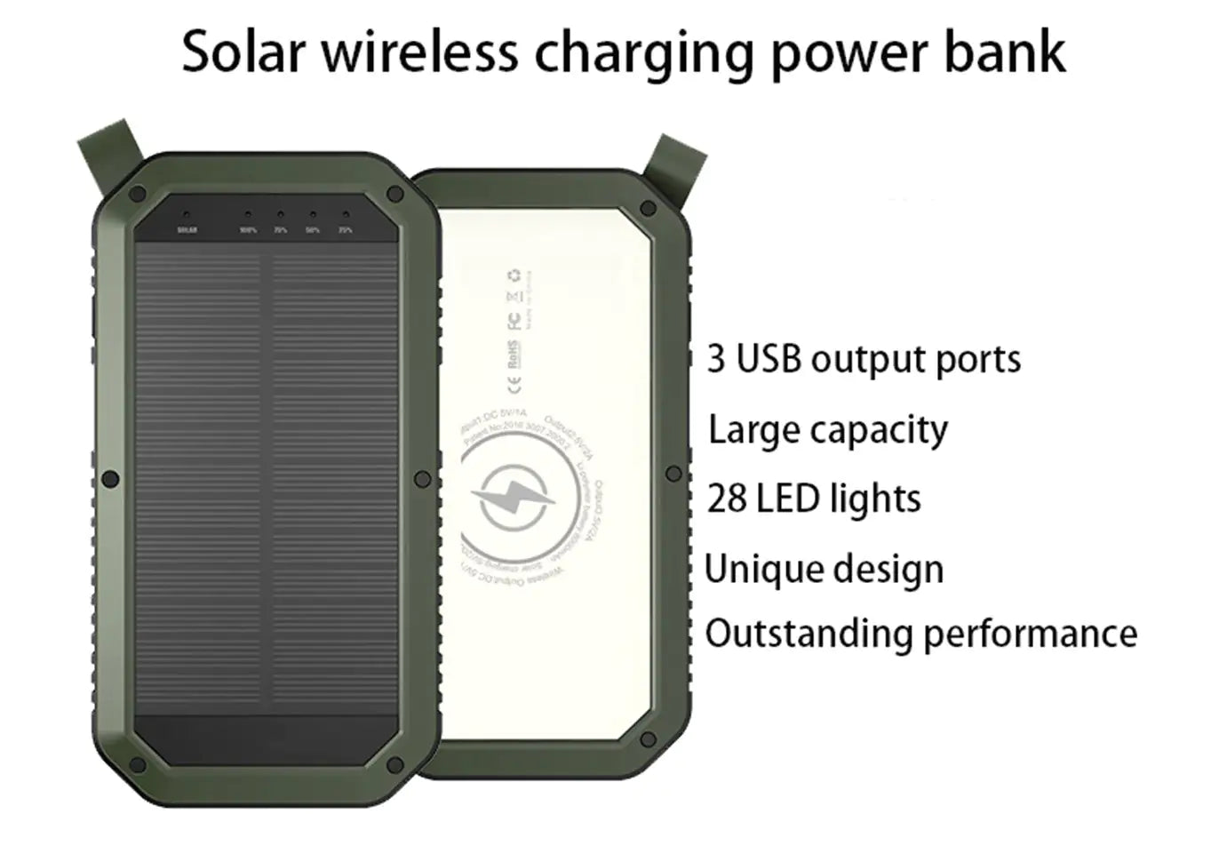 Sun Chaser Mini Solar Powered Wireless Phone Charger 10,000 mAh With LED Flood Light - 3R Family Store