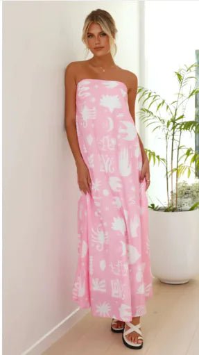 Women's Dress Printed Tube Top Large Swing Dress - 3R Family Store