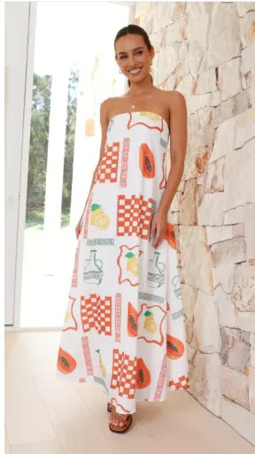 Women's Dress Printed Tube Top Large Swing Dress - 3R Family Store