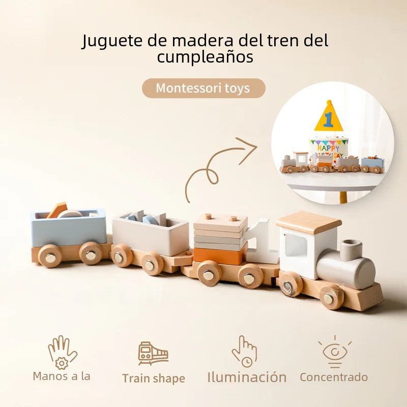 Wooden Children's Birthday Train Toy for Milestones - 3R Family Store