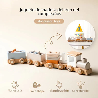 Wooden Children's Birthday Train Toy for Milestones - 3R Family Store