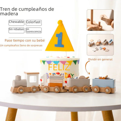 Wooden Children's Birthday Train Toy for Milestones - 3R Family Store